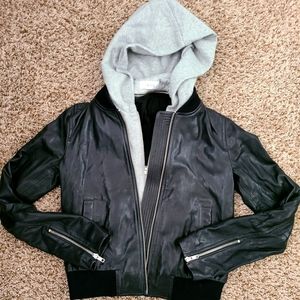 A.L.C leather jacket with removable hoodie black 4